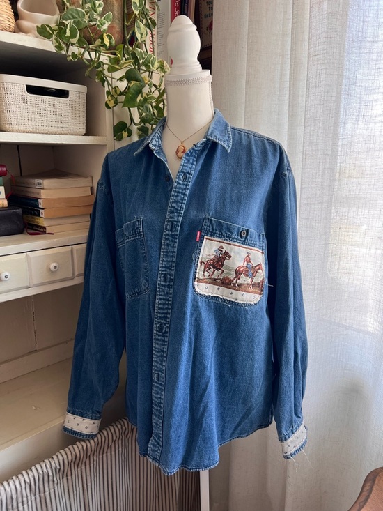 Levi's Tops - Vintage Levi handmade upcycled western cowboy patchwork button down XL